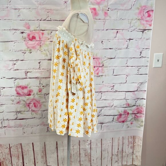 ASOS Design Women's Off Shoulder Bardot Mini Swing Dress Yellow White Size 10 - Picture 6 of 10